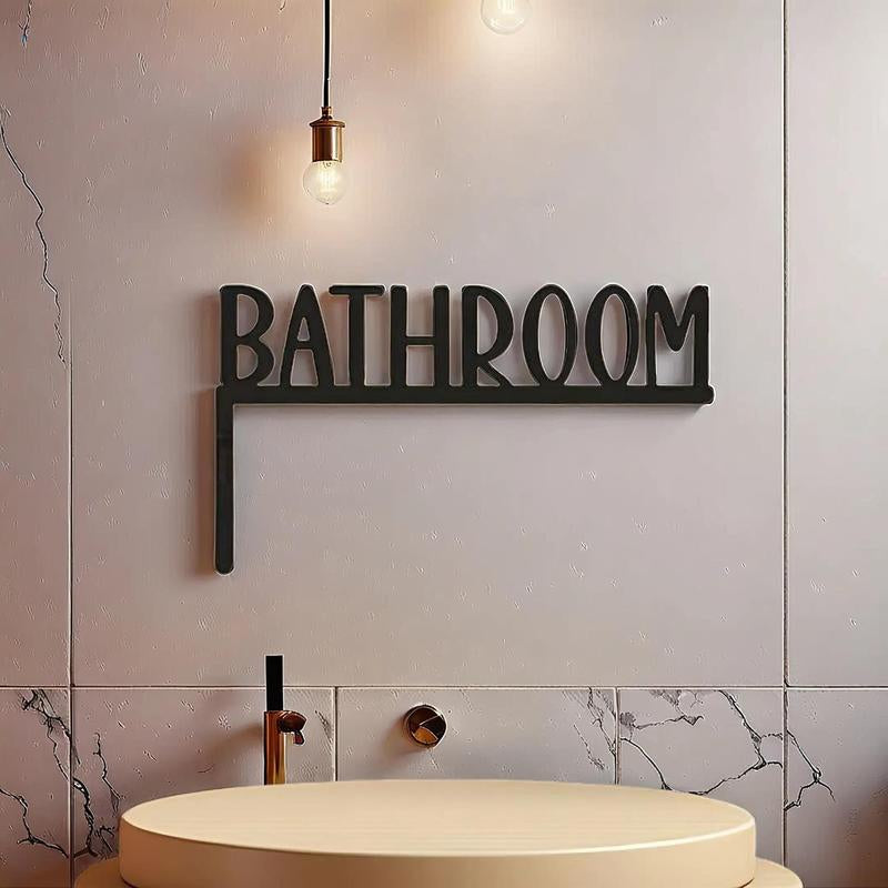 Bathroom Letter Pattern Wall Hanging Sign, Modern Simple Wall Decor, Wall Hanging Decor for Home Bathroom, Farmhouse Bathroom Door above Sign, Hangable