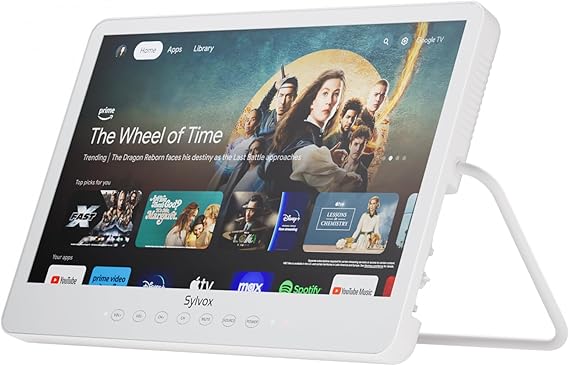 SYLVOX 15.6'' Portable Smart TV 12 Volt Television, 10000Mah Battery Powered IP66 Waterproof Dual Speakers Wireless Wifi 300Nits Small Outdoor Tvs, for RV Camping Pool Bathroom Kitchen Bedroom